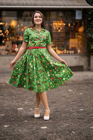 Vintage Christmas Print Dress, Size S, Perfect Festive Look!