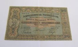 Banknote 20 Franken "Vreneli" 1922  (gefaltet)