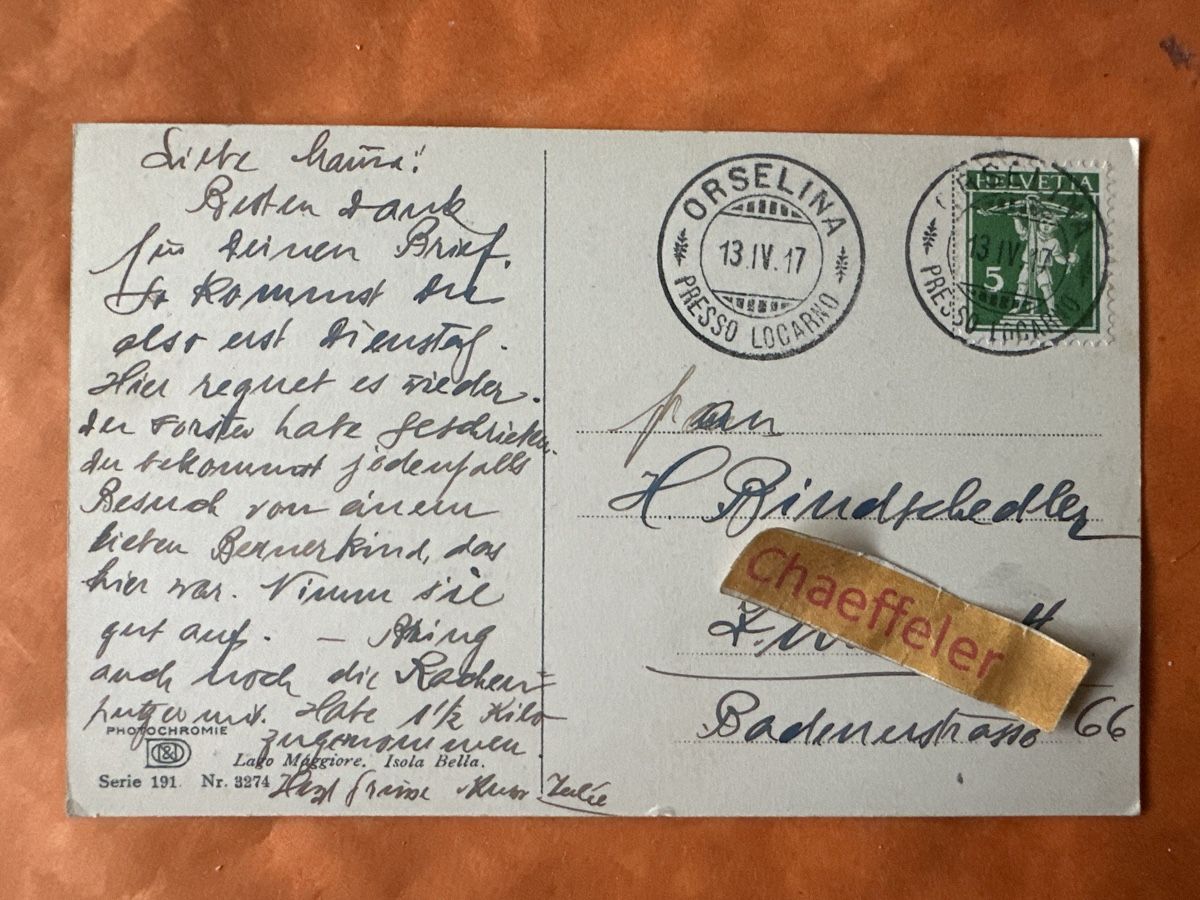 Cartes postales: Originale Ansichtskarte, Isola Bella, Lago Maggiore, 1917 – D'occasion à Zürich par Chaeffeler 1