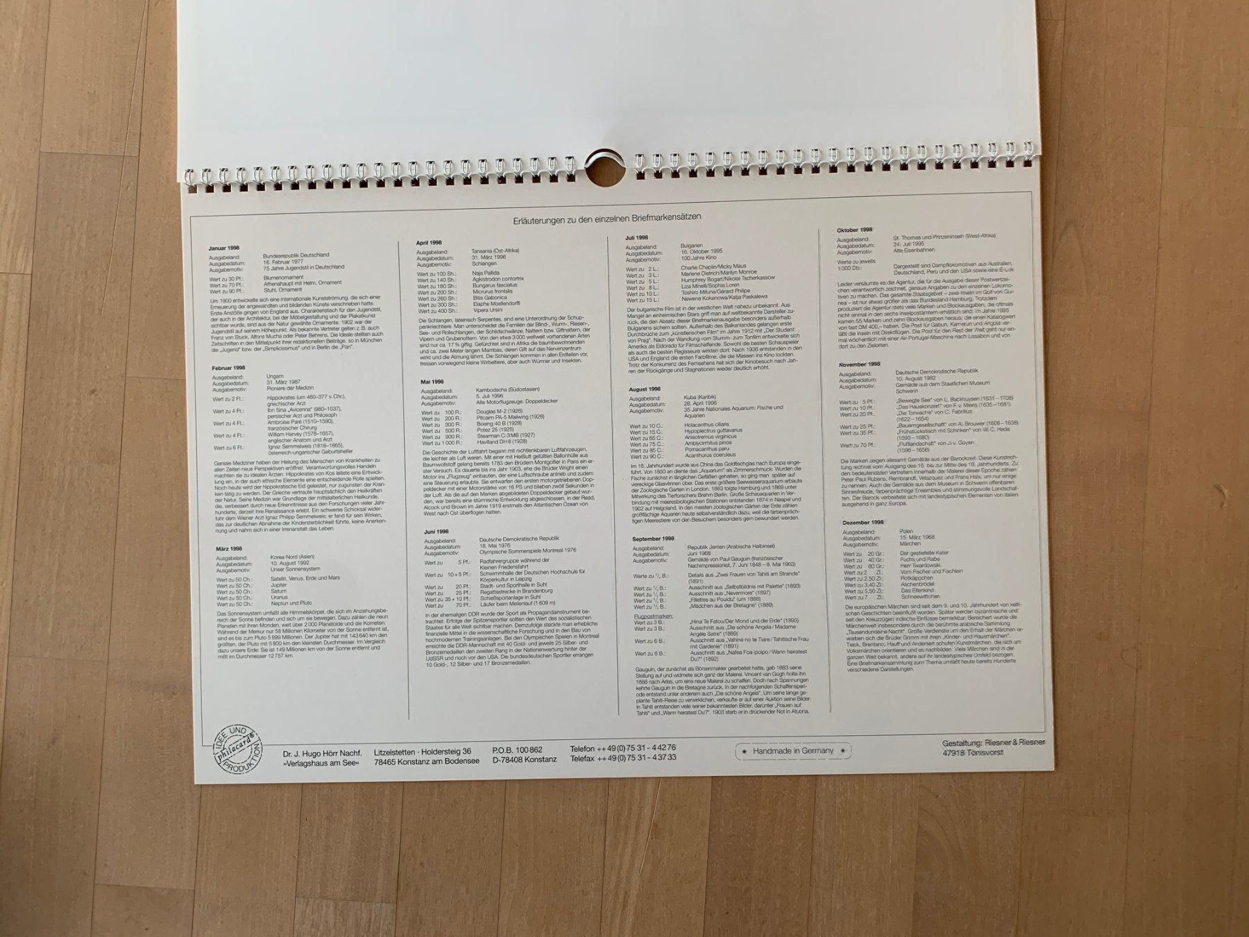Tutti i francobolli: Briefmarkenkalender 1998 – Usato da Zollikon venduto da Xblanka 1