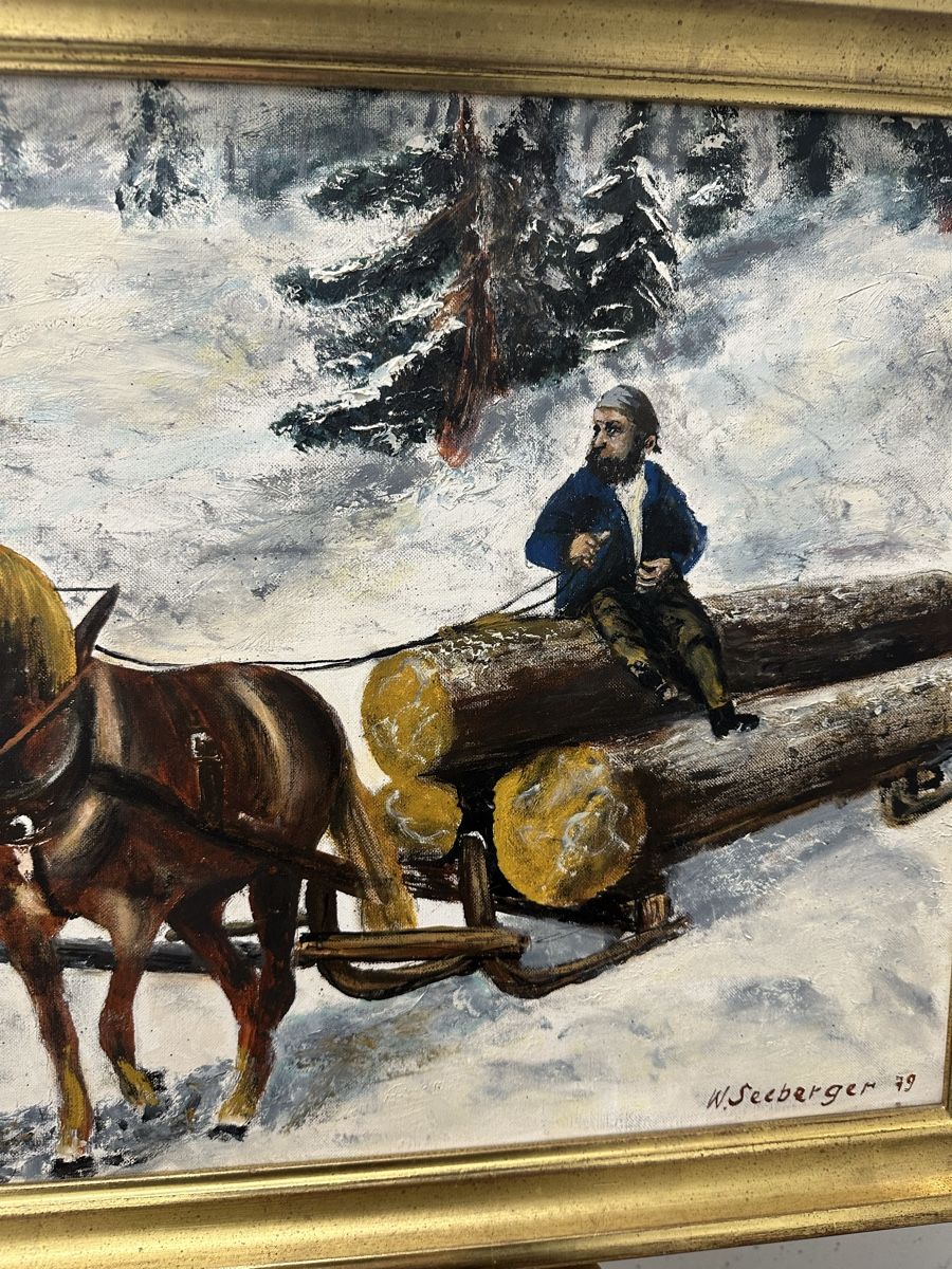 Dipinti: Gemälde Winterlandschaft mit Pferde Holzfäller – Usato da Ebikon venduto da Gaenggeliwaar 2