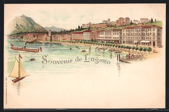 Ansichtskarten: Litho Lugano, Teilansicht mit Dampfer – Gebraucht aus Berlin von bartko-reher