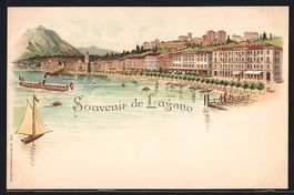 Litho Lugano, Teilansicht mit Dampfer