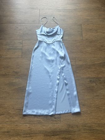 ZARA Satinkleid blau, mit Korsett, Grösse XS mit Schlitz