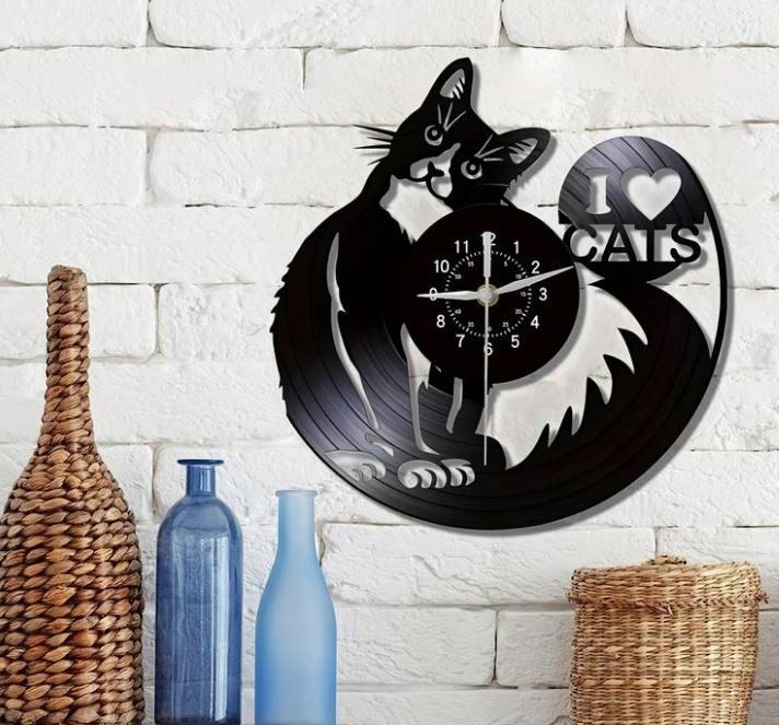 Orologi da terra & Orologi da parete: Schallplatten Wanduhr mit Katze Ø30 cm – Nuovo e nell'imballaggio originale da Langenbruck venduto da Gumsi 1