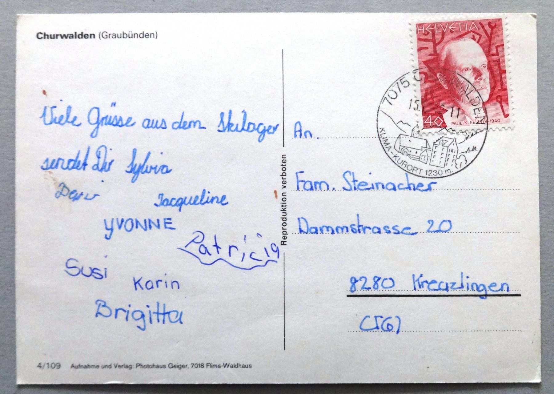 Cartoline postali: Churwalden – Usato da Fétigny venduto da Billy2miny 1