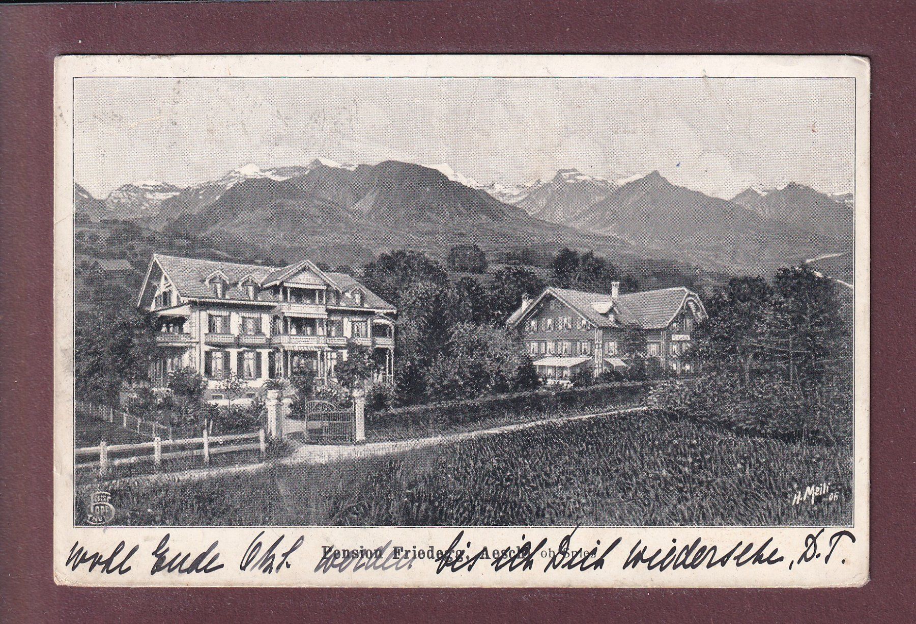 Ansichtskarten: AESCHI - Pension Friedegg - 1909 – Gebraucht aus Pully von nicecards