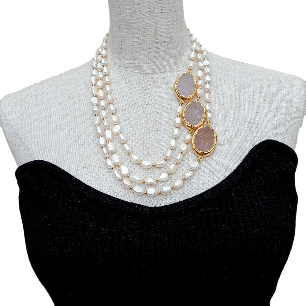 Catenine: Druzy Quarz Perlen Kette Collier Perle Perlenkette Echt 1 cm – Nuovo (secondo la descrizione) da Prilly venduto da ilyria73 1