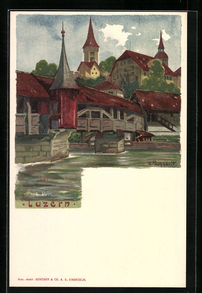 Cartoline postali: Litho Luzern, Panorama mit Uferpartie – Usato da Berlin venduto da bartko-reher