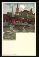 Litho Luzern, Panorama mit Uferpartie