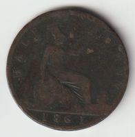 1861 One Penny Queen Victoria - grosser Abstand im Datum