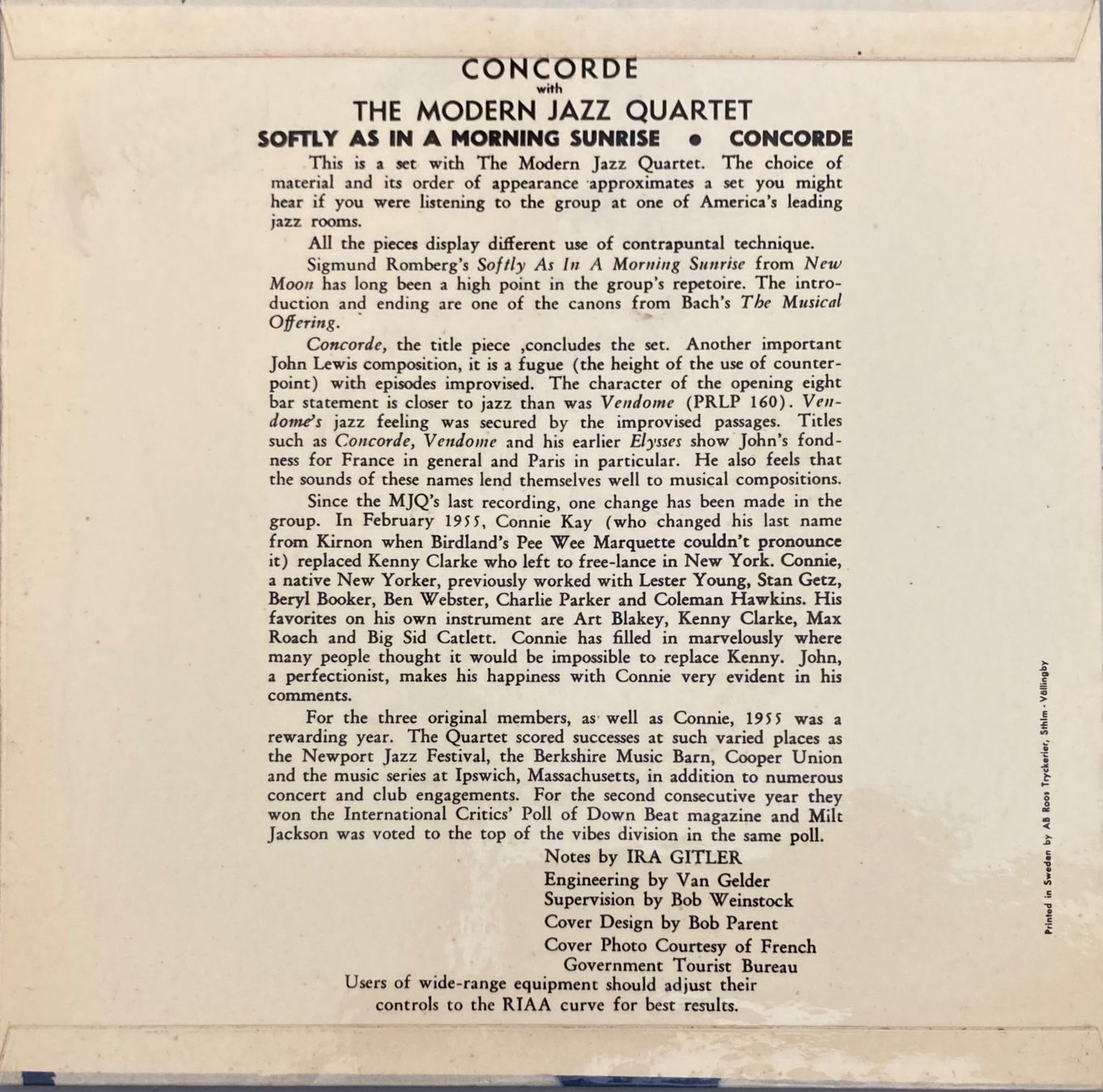 Dischi in vinile: THE MODERN JAZZ QUARTET .- CONCORDE – Usato da Poliez-Pittet venduto da Newtown-Records 1