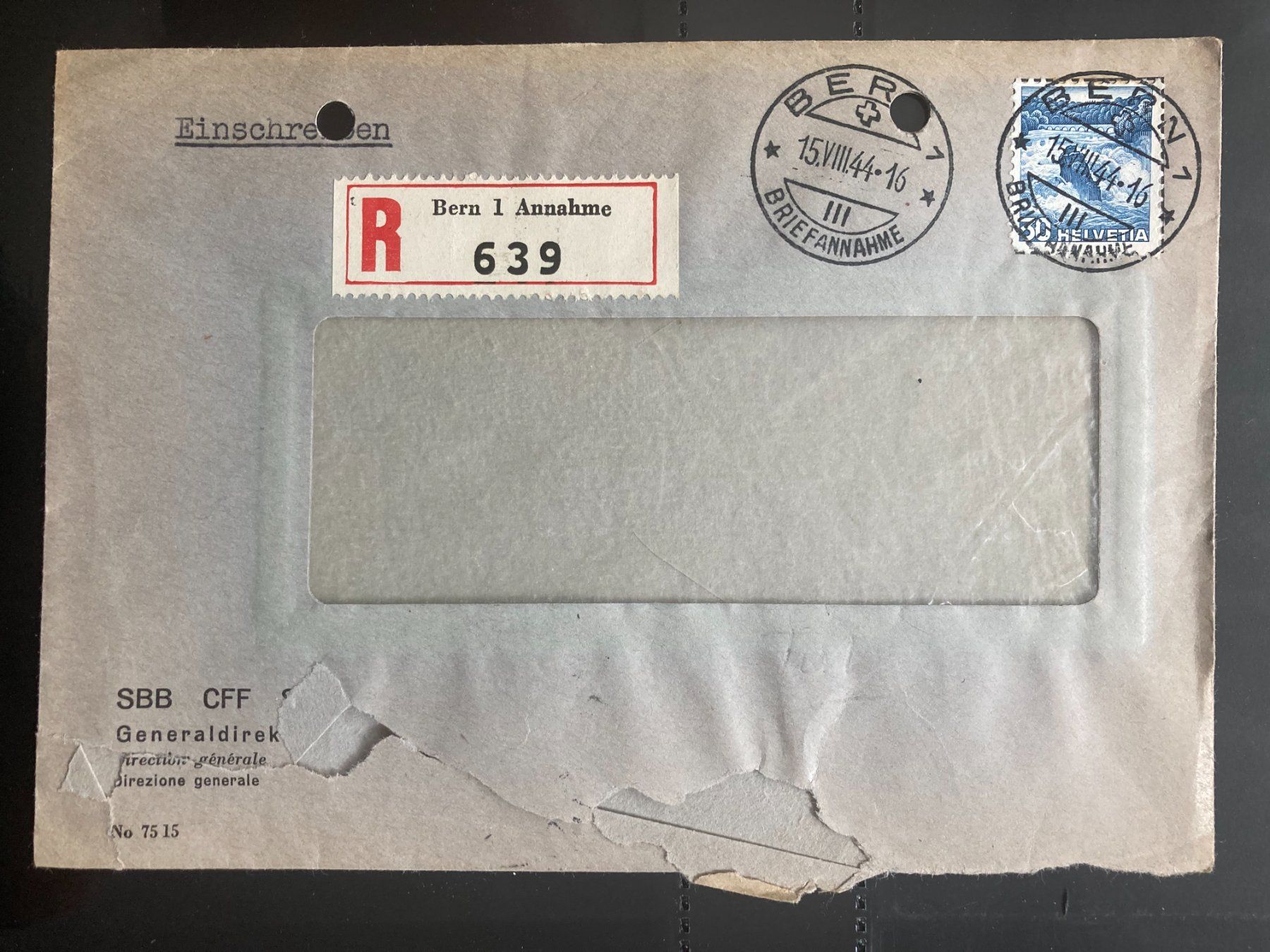 Tous les timbres: CH 1944 R-Brief SBB Generaldirektion Bern 30Rp.Rheinfall – D'occasion à Winterthur par schnueps