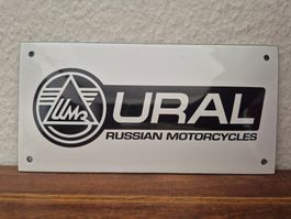 Emailschild Ural Motorrad Service Garage Logo Emaille Schild