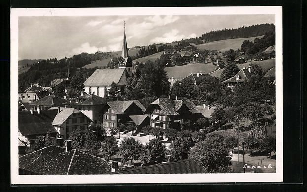 Cartoline postali: AK Langnau i. E., Ortsansicht mit Kirche – Usato da Berlin venduto da bartko-reher