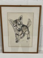 Fritz Hug Original gerahmter Hund Litho bereit zum Aufhängen