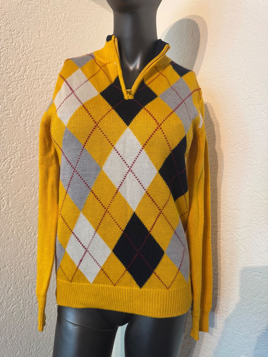 Pulls & Sweat-shirts: Vintage Strickpullover Gelb mit Argyle-Rautenmuster Gr S – D'occasion à Frenkendorf par Style365