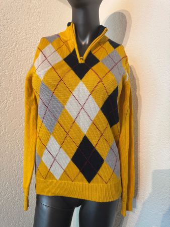 Vintage Strickpullover Gelb mit Argyle-Rautenmuster Gr S