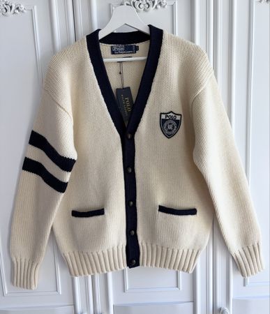 Polo Ralph Lauren 100% Wool Varsity Cardigan Sweater M NEW