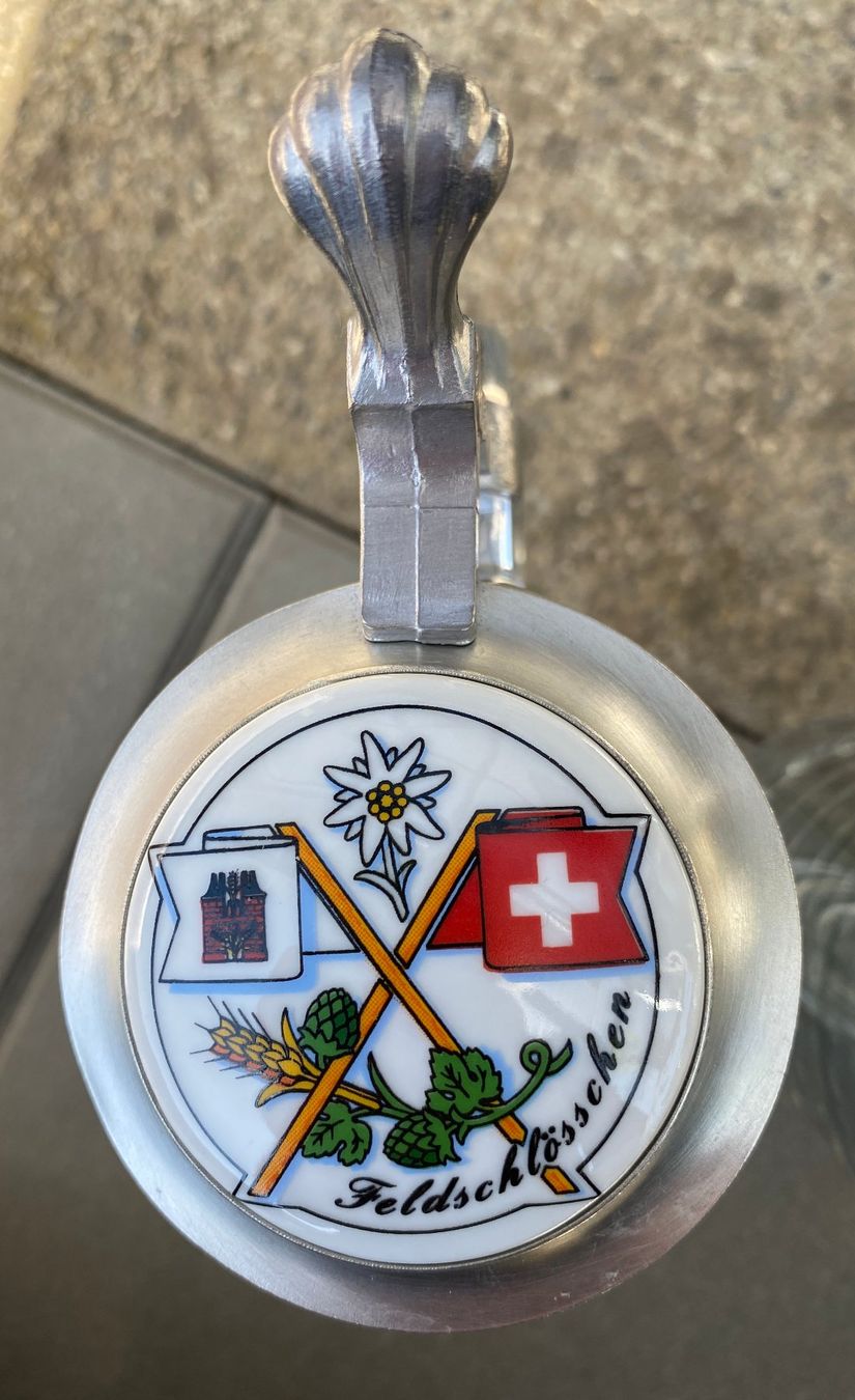 Feldschlösschen Bicchieri: 2 Bierkrüge mit Zinndeckel, Feldschlösschen – Usato da Däniken SO venduto da dan_7qwn 2