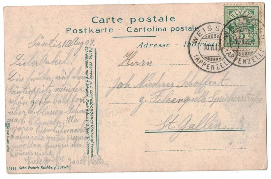 Ansichtskarten: Wasserauen, gelaufen 1907 – Gebraucht aus Frauenfeld von POML 1