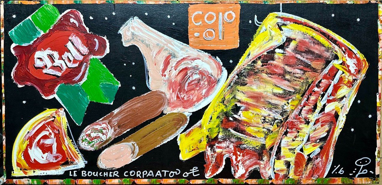 Dipinti: Tableau du boucher Corpaato – Usato da Corcelles NE venduto da Marlie-Chingus