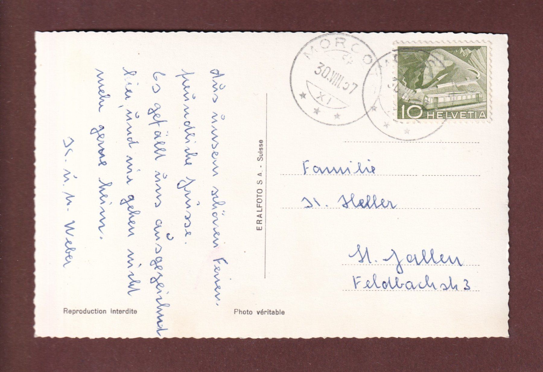 Cartoline postali: MORCOTE - 1957 – Usato da Pully venduto da nicecards-shop 1