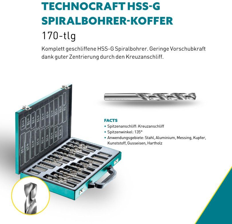 Technocraft Tutti gli attrezzi: Technocraft HSS-G Spiralbohrer Koffer – Nuovo e nell'imballaggio originale da Koppigen venduto da Bracher_Mail-House