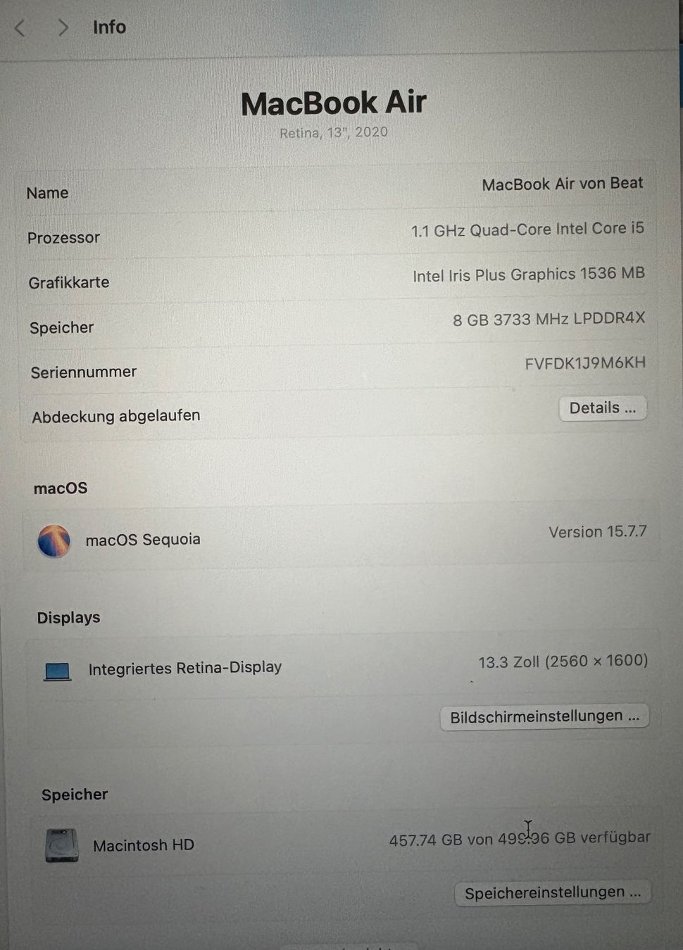 Apple Notebooks: Mac Book Air 2020 – Gebraucht aus Weinfelden von BeatP 5