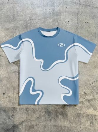 T-shirt motif abstrait bleu et blanc