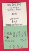 KARTON BILLETT,BERN - HERZOGENBUCHSEE,1.KLASSE,EINFACH,HALBT