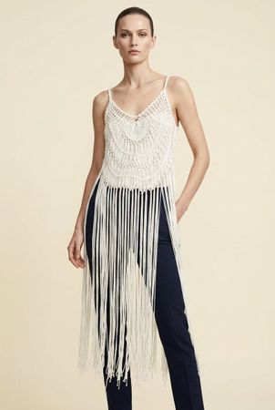 Haut Crochet Franges Blanc Bretelles T. M