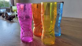 4 Fanta Trinkgläser farbig sortiert gebraucht