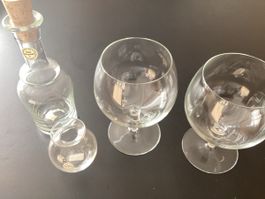 Karaffe, zwei Gläser, kleine Vase - Glasi Hergiswil