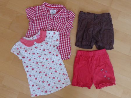 Kleiderset  86/92  2 Blusen/Oberteile und 2 kurze Hosen Girl