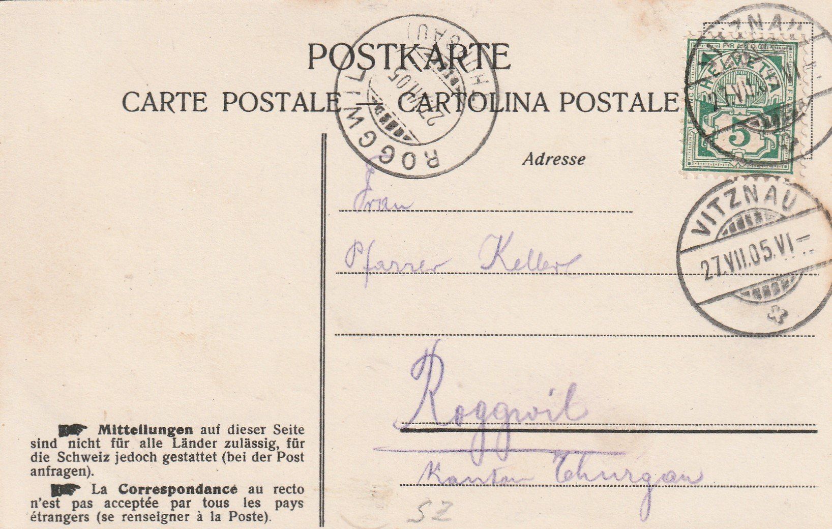 Cartoline postali: Gruss vom Rigi- Litho 1905 – Usato da uttwil venduto da Koehlerfred 1