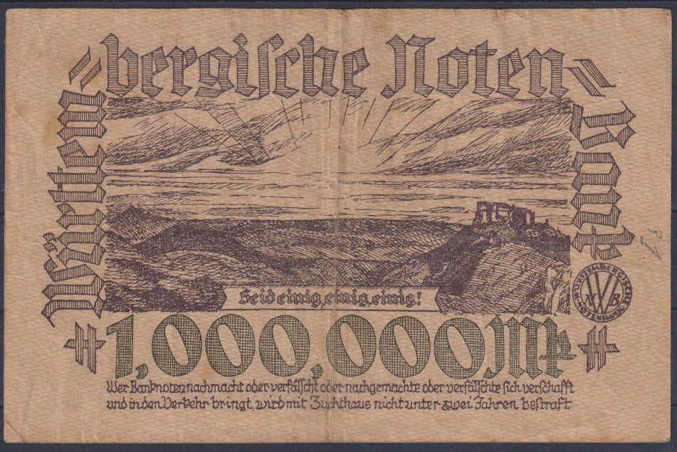 Banconote: Württembergische Banknote: 1 Mio. Mark 1923 – Usato da Eschlikon TG venduto da PhilCon 1