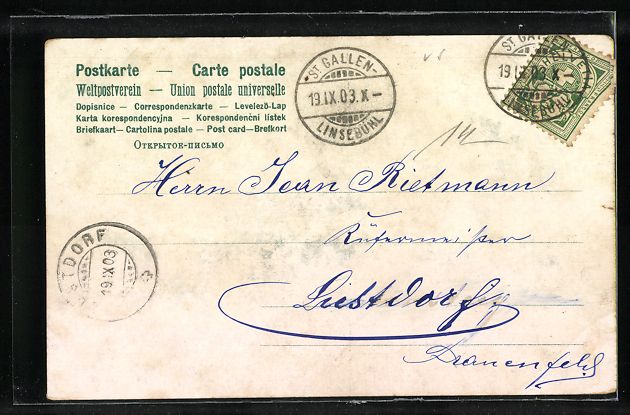 Cartoline postali: AK St. Gallen, Schweizer Unionbank, 1903 – Usato da Berlin venduto da bartko-reher 1