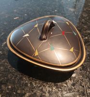 Keramik Zuckerdose handgemalt schwarz bunt gold mid century