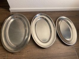 3x Servierplatte aus Chromstahl / Inox