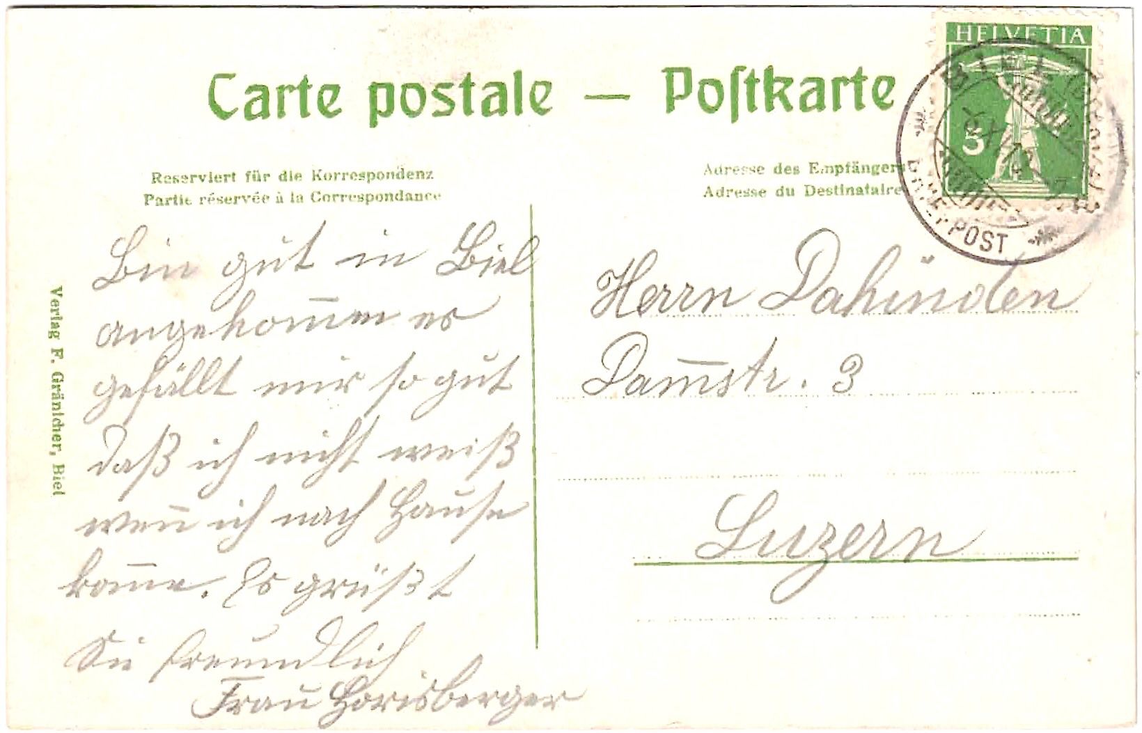 Cartoline postali: BIEL Nidaugasse ca. 1910 (BE) – Usato da Oberdorf BL venduto da Hopfehuepfer 1