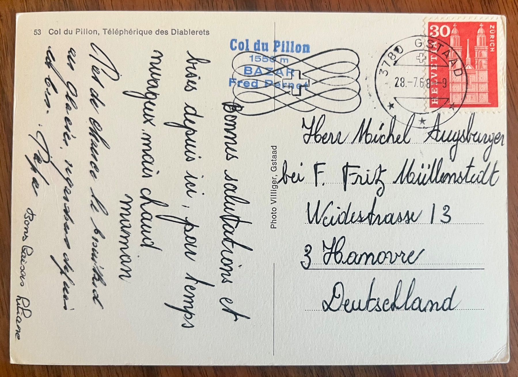 Ansichtskarten: Col du Pillon gel. 1968, Seilbahn, Passstempel – Gebraucht aus Basel von so1_nf6l 1