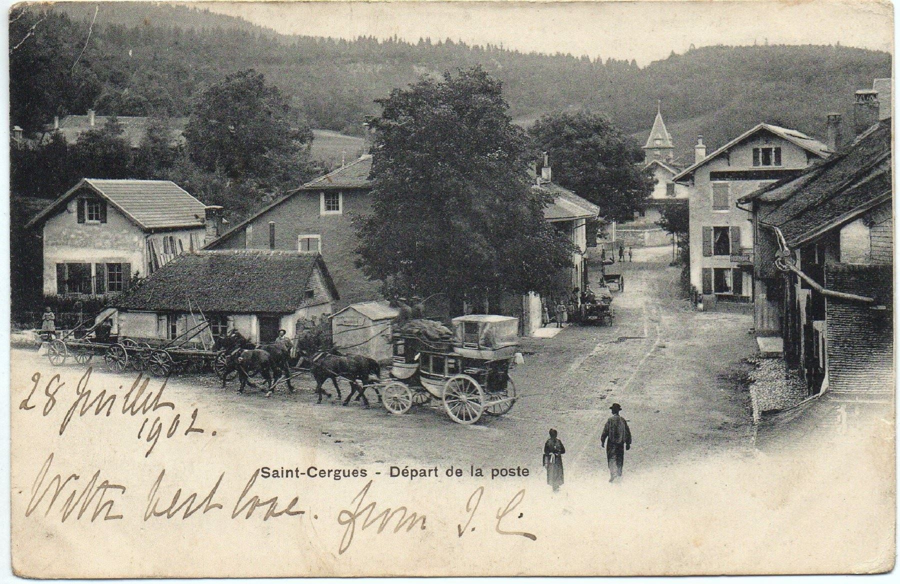 Cartes postales: SAINT-CERGUES Abfahrt der Postkutsche – D'occasion à Jona par philajona