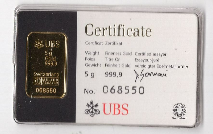 Metalli preziosi: (2964) Goldbarren 5 g, UBS – Usato da Rüthi (Rheintal) venduto da erdnuessli1