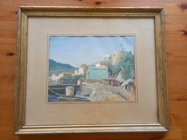 Hans Schoellhorn Signierte Gouache Hafenlandschaft gerahmt