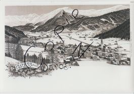 Davos  -  (Top AK Lithoansicht um 1900 im Format  A4)
