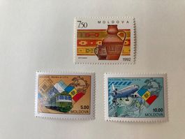 Republik Moldau 1992 MI.43-45 KUNST UPU FLUGZEUG ZUG