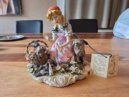 Capodimonte Mädchen mit Katzen Original W. Scapinello