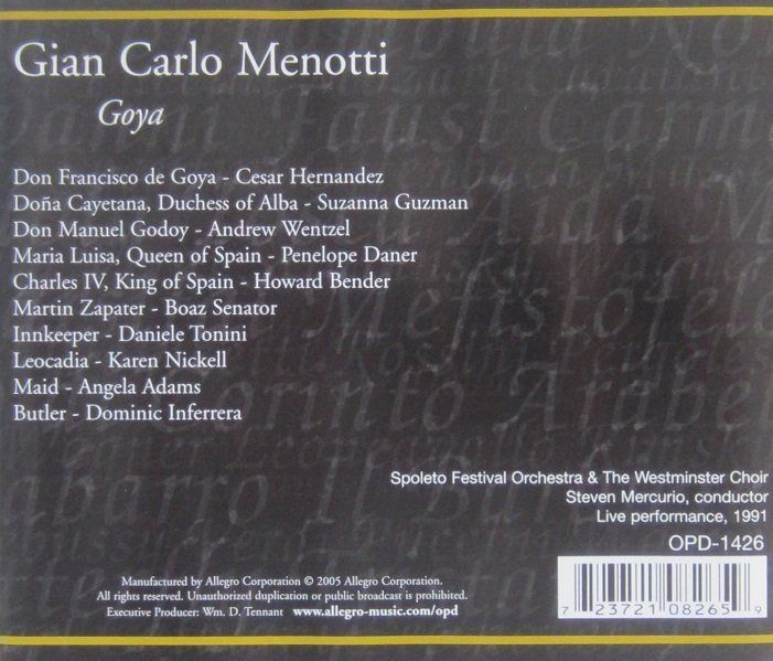 CDs: Gian Carlo Menotti - Goya – D'occasion à Grüningen par azulblanco 1