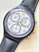Chronograph Swatch Uhr schwarz mit Lederband gebraucht